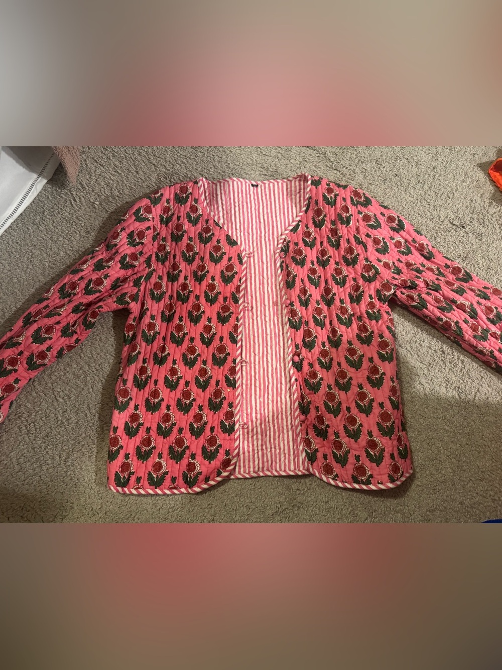 Pink Floral Quilted Jacket NWOT